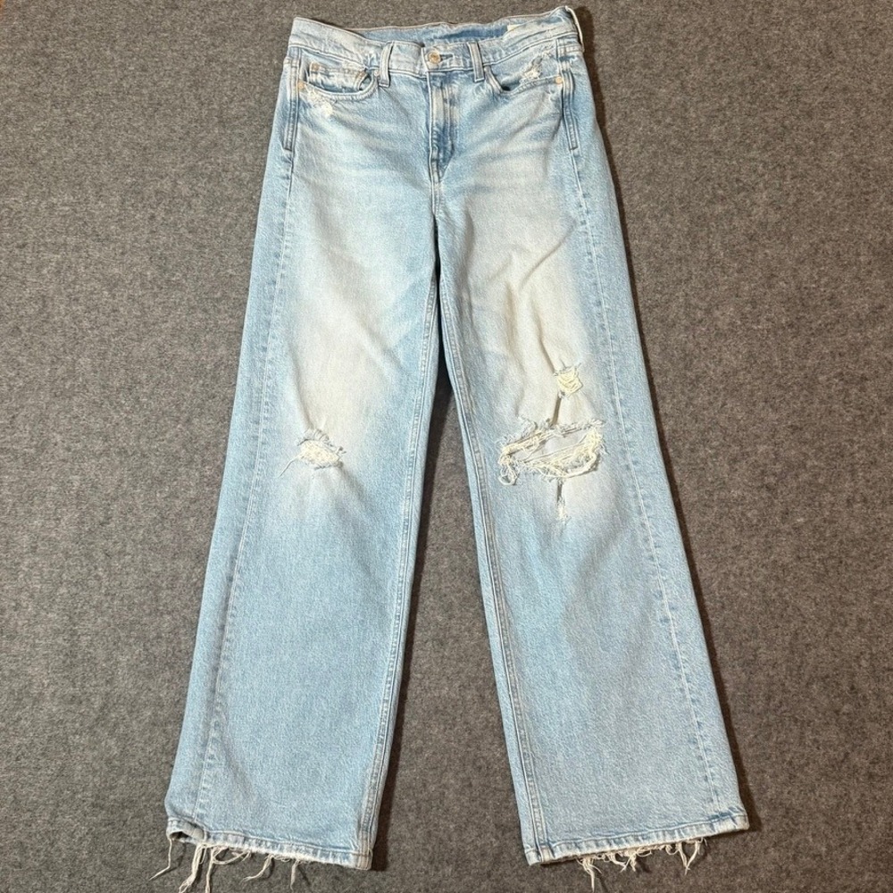 AYR The Secret Sauce Light Wash Distressed Wide Leg Jeans 28S Made in LA